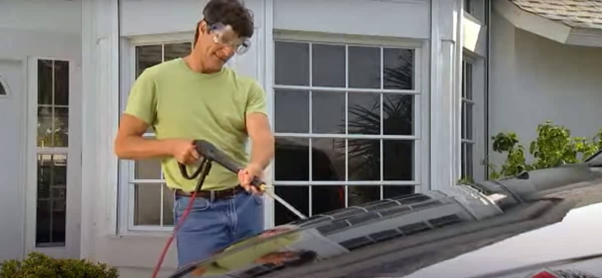 car washing with a petrol pressure washer